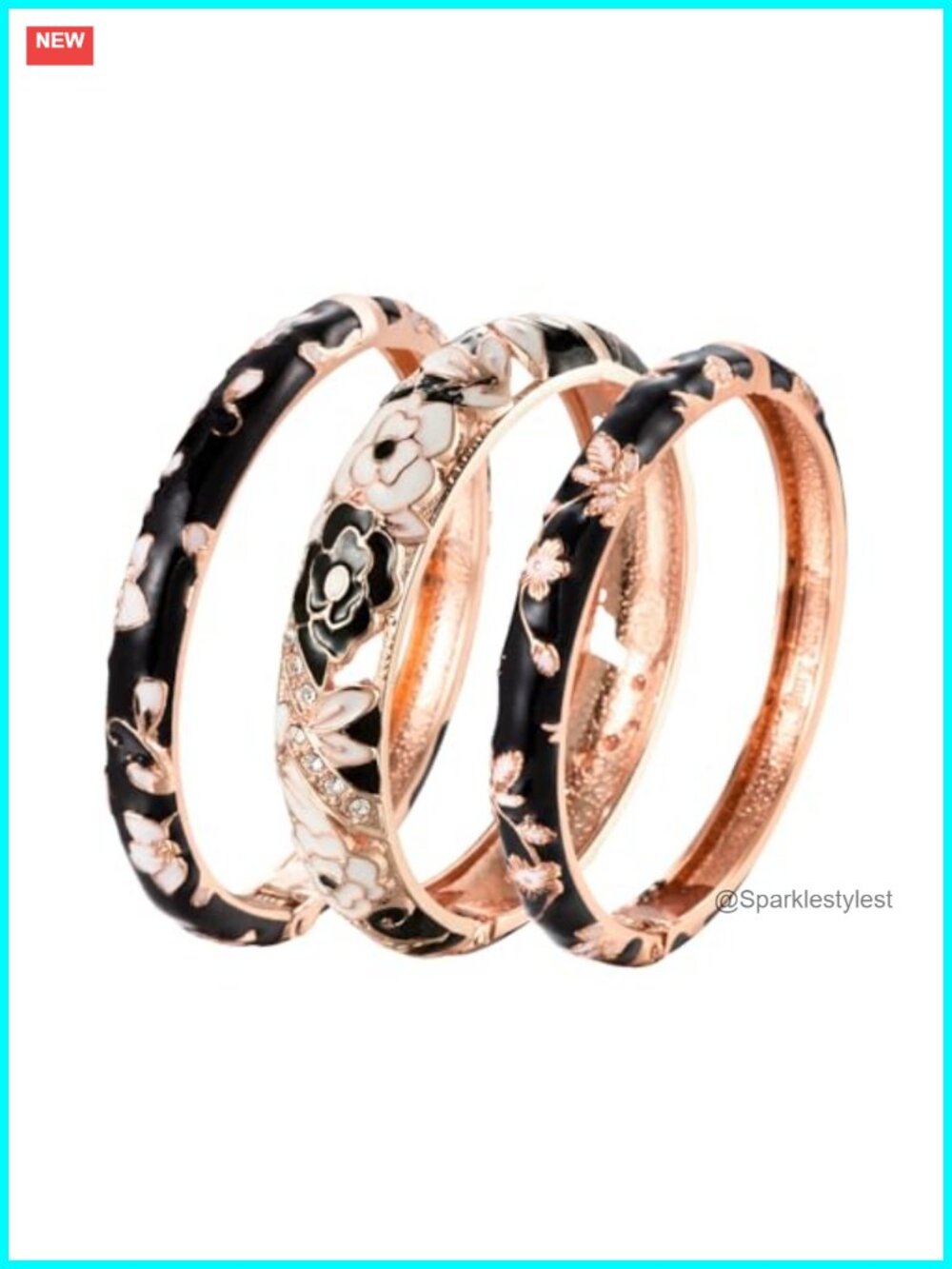 Gold Plated Cloisonne Enameled Hinged Cuff Bangle Bracelet Set